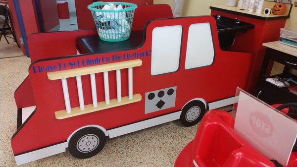 A firetruck for the shampoo station. Hah, get it?