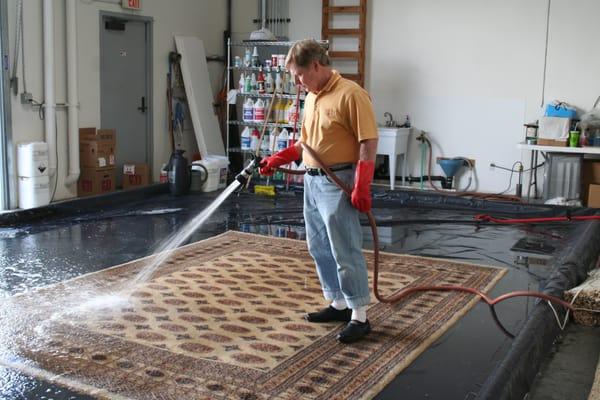 Cold water wash and rinse is the proper way to clean the Delicate Natural FIbers used to make your hand made rugs.