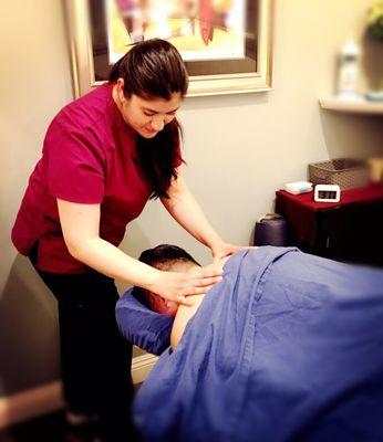 Our massage therapist, Carmen, letting her hands do the talking.