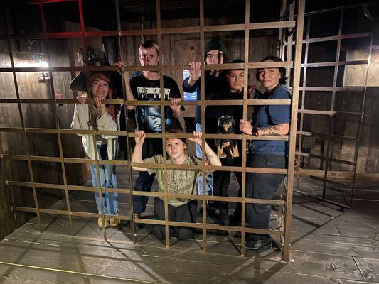 Locked up in the Pirates of Tortuga Escape Room at PANIQ ROOM on Pine Ave in Long Beach.