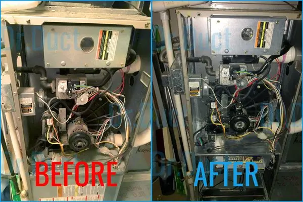 furnace clean, before and after.  maintenance on heating equipment