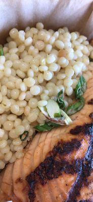 Grilled Scottish Salmon Filet with Citrus Glaze Israeli Couscous and Chef's Vegetables