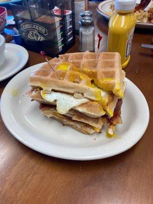 Waffle Club with over medium egg