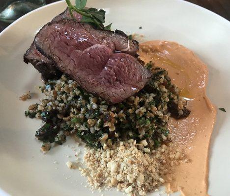 Lamb sirloin - outstanding dish. Loved the quinoa and chopped nuts with the yogurt sauce.