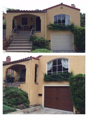 Upgrading the door in this odd sized opening improved the curb appeal if this charming Crockett home tremendously.