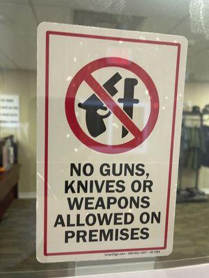 No weapons authorized inside