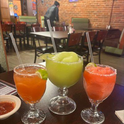 Jumbo limbo frozen margarita, two strawberry margaritas