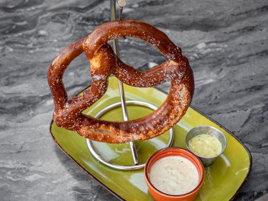 Our Giant Pretzel with Bier Cheese and honey mustard