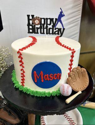 Marble cake with cookies & creme filling baseball theme cake.