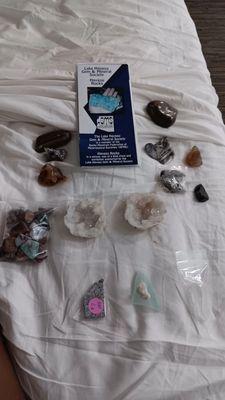 Variety of stones, quartz , piece of the London bridge etc....