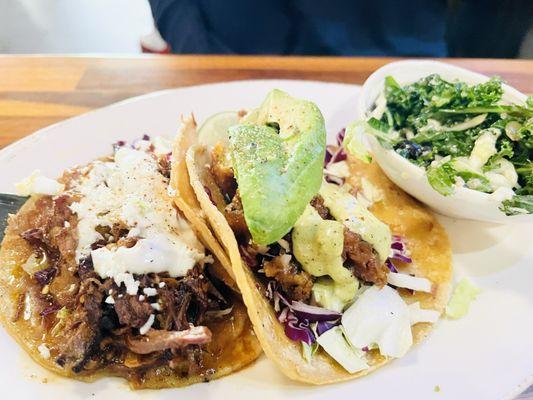 Carnitas taco and fish taco