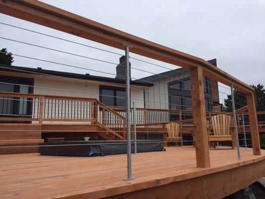 Cedar deck and cable railing