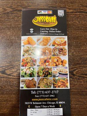 Front of menu