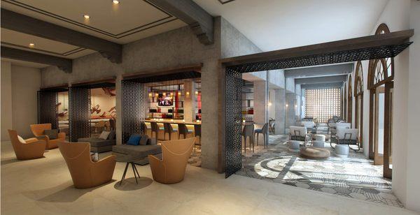 Texture is located in the lobby and convenient to meeting space and outdoor courtyard.