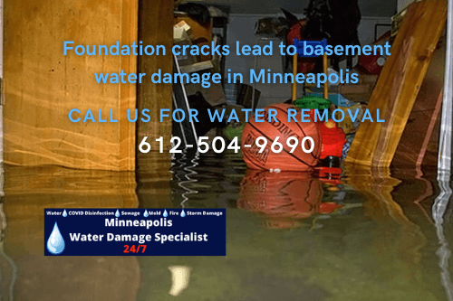 Foundation cracks lead to basement water damage in Minneapolis