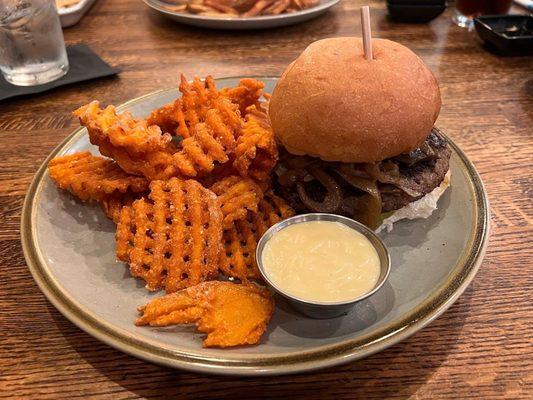 American Kobe Beef Sandwich with Sweet Potato Waffle Fries