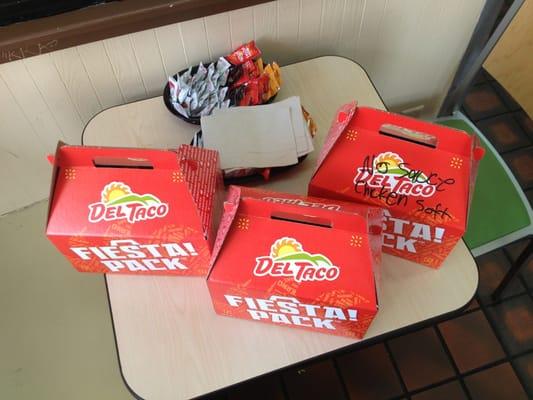 3 Fiesta Packs... 18 half pound burritos, 12 Chicken Soft Tacos (upgraded), and 6 regular tacos... $35