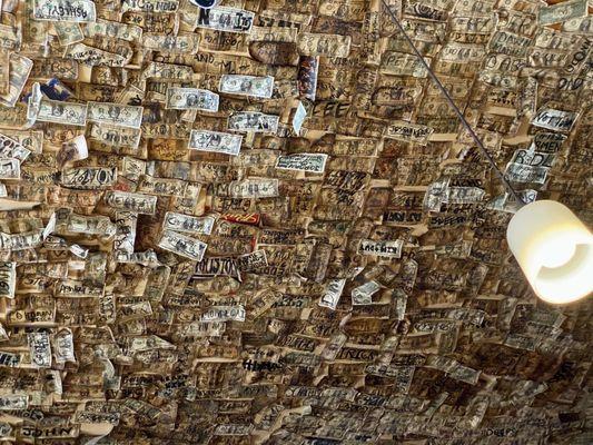 Signed Dollar Bills on the Ceiling of Three Legged Dog Tavern