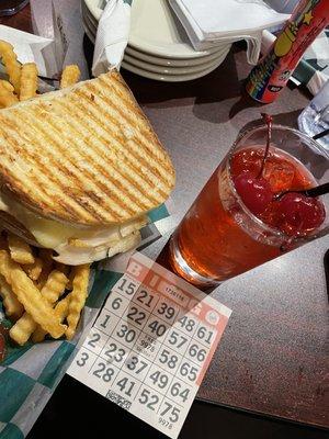 Leftover Turkey and Swiss Panini, Dirty Shirley & Bingo