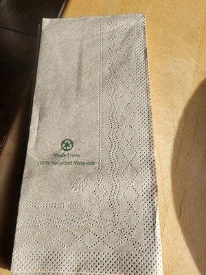 The napkins are made from 100% recycled materials. That's pretty cool.