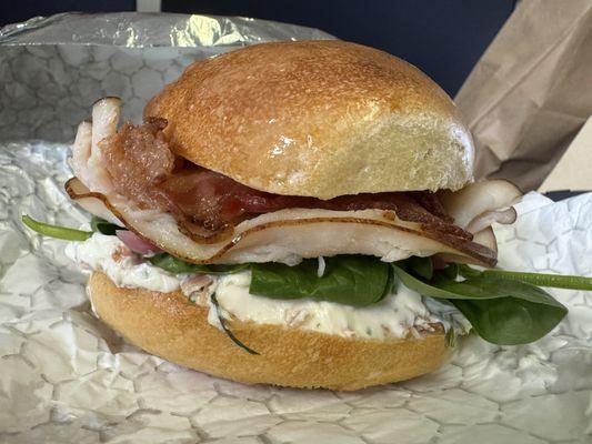 Turkey bacon bagel. Delish!!!