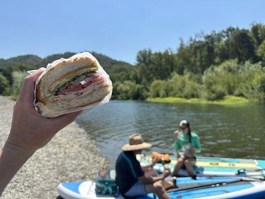 Custom chicken deli sandwich with the works on a Dutch crunch roll!