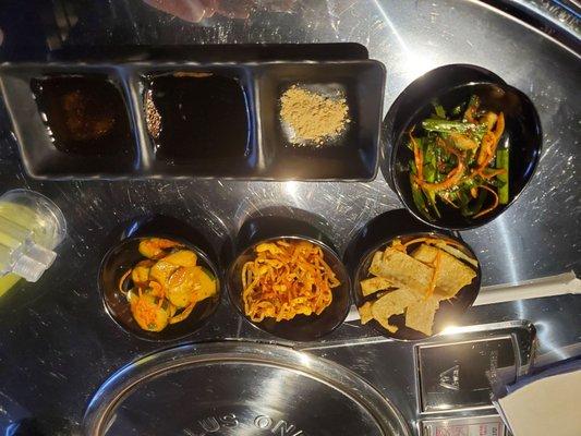 More Banchan Spicy Green Onions Fish Cake Strips Soybeans Cucumber Salad