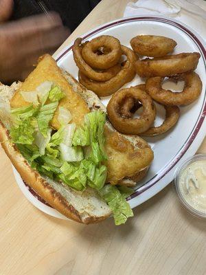 Shrimp Po Boy with onion rings