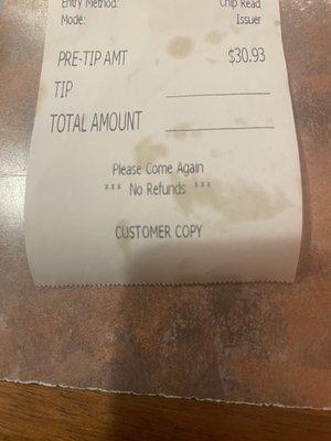 Amount On Receipt Was $30.93