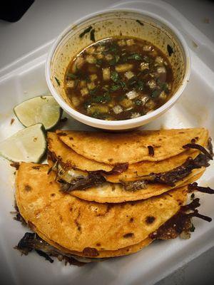 Queso birria tacos . I ordered 2 with consommé