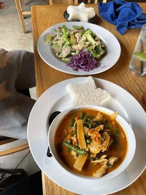 Red curry with chicken and PLAIN stir fry with chicken, no mushrooms. Amazing