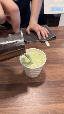 Matcha coffee with oak milk and caramel was delicious