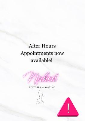 We offer after hours appointments at an extra $40 fee