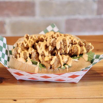 Chicken Po Boy: the chicken was tender and juicy! You'll need a fork and knife for this!