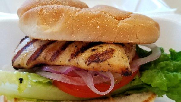 Grilled chicken sandwhich. Just $5.06 including tax.