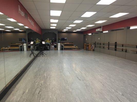 Mirrors, barres, and parents area INSIDE the studio.