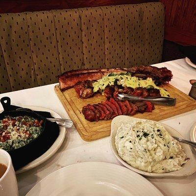 Creamed Spinach, Mashed Potatoes, "Tomahawk" Ribeye (off menu), Wagyu steak (off menu)