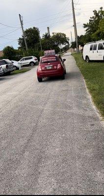 Pictured is them driving back and forth on my block for 30 minutes "instructing"