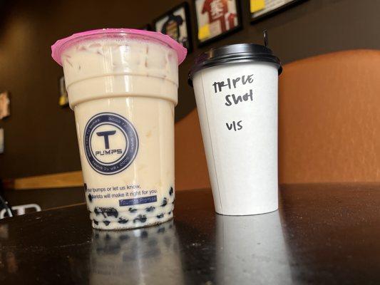 Salted Caramel Coconut Black Milk Tea & Triple Shot Hot Black Milk Tea