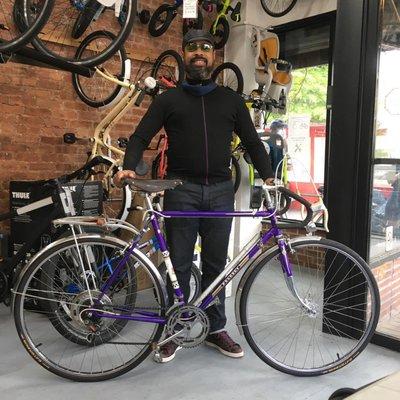 Milton and his Purple People Eater Peugeot. Milton has been with us since the beginning! #customerappreciation