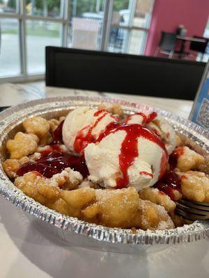 Funnel Cake w/ strawberries and ice cream!