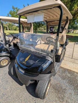 New E-Z-GO ELiTE electric golf cart fleet at Willow Creek with the Emerywood tree logo. Appears this logo is more widely adopted now.