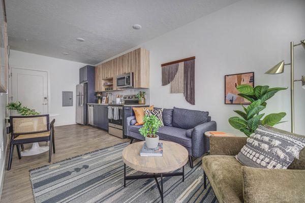 Living room with hardwood flooring