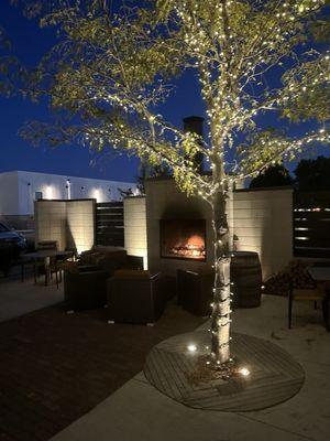 Outdoor patio with fireplace