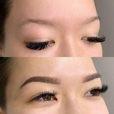 Before and after ombré brow tattoo