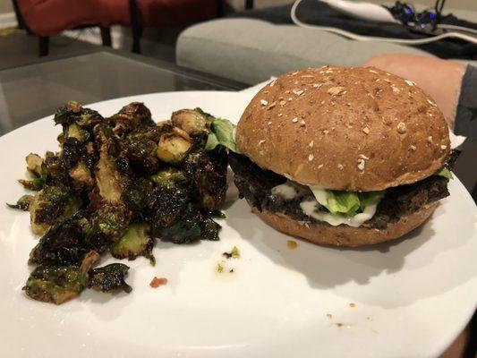 04/17/2021 - wifey's Brussels Sprouts $3.49 & Avocado Bacon Club Black Bean Burger $8.29