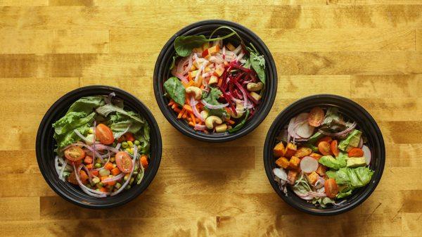 veggie salad (left), tropical salad, posted sweet potato salad (right)