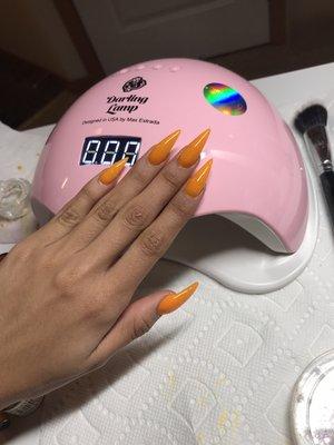 Gel polish stiletto nails