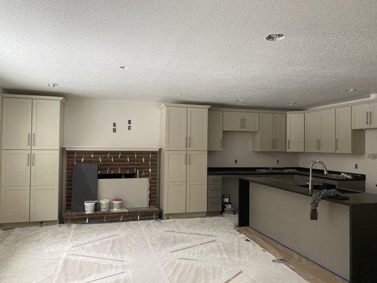 Kitchen cabinets, walls and ceiling