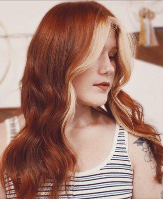 Fire red long layered shag by Kristina